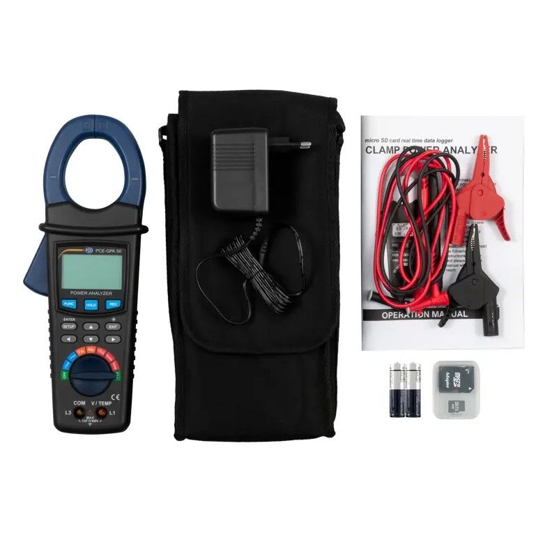 PCE Instruments PCE-GPA 50-ICA Amperometro per misurare il consumo delle apparecchiature elettriche monofase e trifase, campo di misura per tensione alternata da 10 a 600V