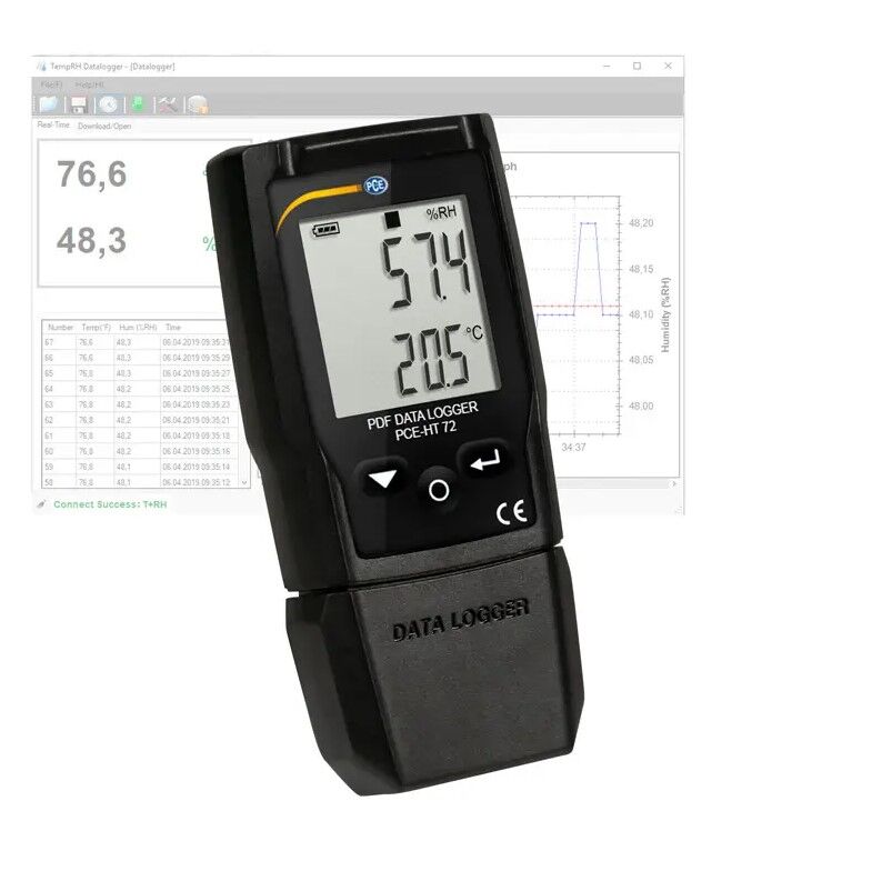 PCE Instruments PCE-HT 72 Termo-igrometro, misuratore ambientale con report PDF e datalogger per temperatura e umidità, memoria di 20.010 valori, esportazione CSV
