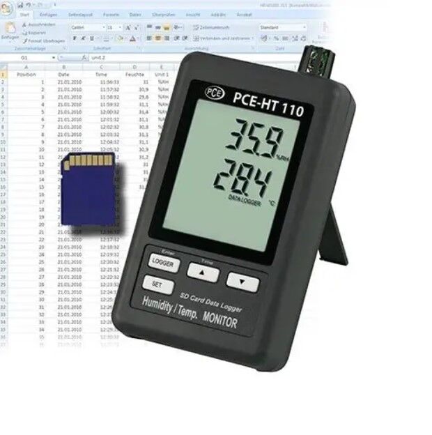 PCE Instruments PCE-HT110 Termoigrometro a 2 canali per registrazione lunga di temperatura e umidità, con display LCD e memoria SD da 1 a 16 GB