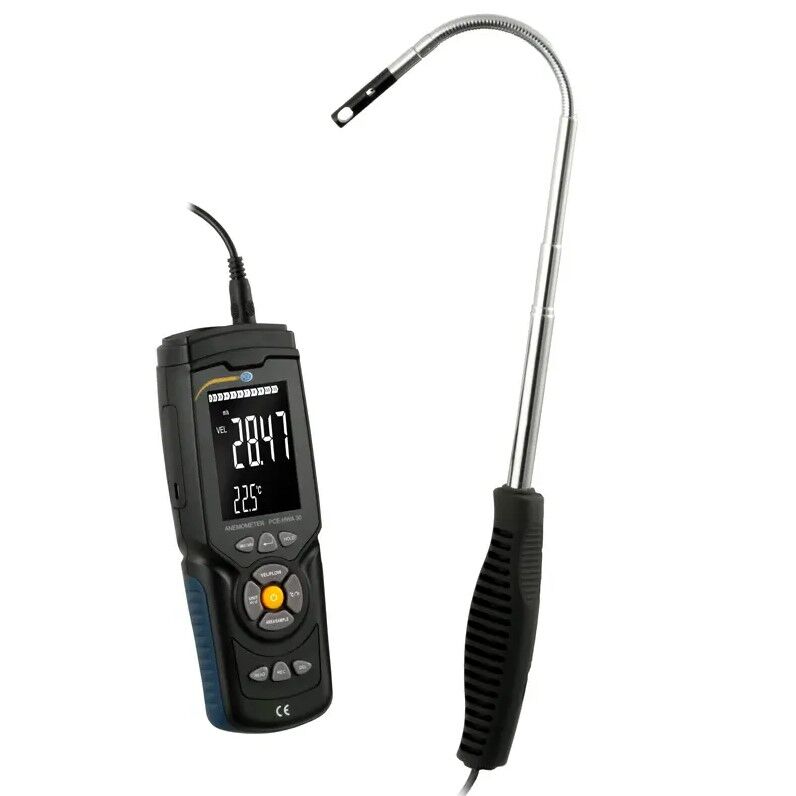PCE Instruments PCE-HWA 30 Flussimetro con datalogger e sonda telescopica rotante: misura velocità del vento (0.3-30 m/s), memoria per 960 valori, software e scala Beaufort
