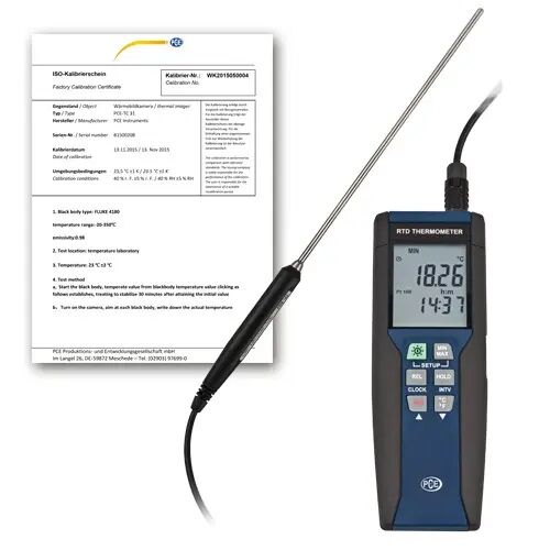 PCE Instruments PCE-HPT 1-ICA Datalogger di temperatura a 1 canale con sensore Pt100 Classe A a 4 fili, software e certificato ISO
