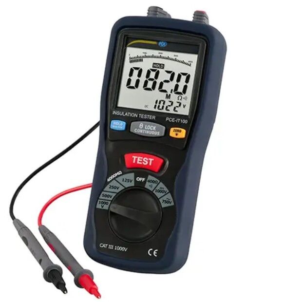 PCE Instruments PCE-IT100 OhmMetro, misura resistenze di isolamento fino a 4000 MegaOhm con ampio range, display retroilluminato e sicurezza certificata fino a 1000V