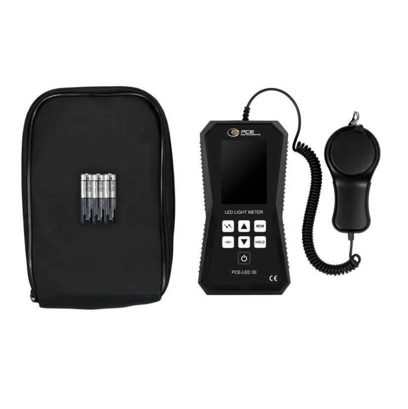 PCE Instruments PCE-LED 30 Professionelles Luxmeter für schnelle und genaue Lichtmessung mit externem Sensor 1,5m - 2,5 Messungen/sec, automatische Bereichswahl und Lux/fc Messung