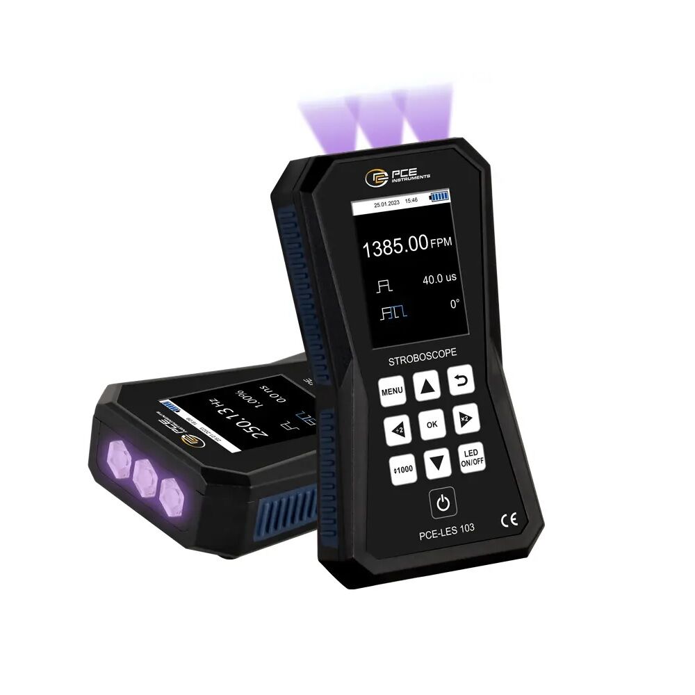 PCE Intruments PCE-LES 103UV-365 Stroboscopio con 3 LED UVA ad alte prestazioni, 202 μW/cm² a 30 cm, ampiezza dell'impulso regolabile in percentuale, gradi o tempo