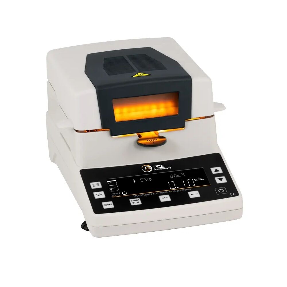 PCE Instruments PCE-MA 100 Thermowaage mit Trockenkammer zur Bestimmung des Feuchtigkeitsgehalts, Ablesbarkeit 0,001 g (1 mg) und Messbereich 110g