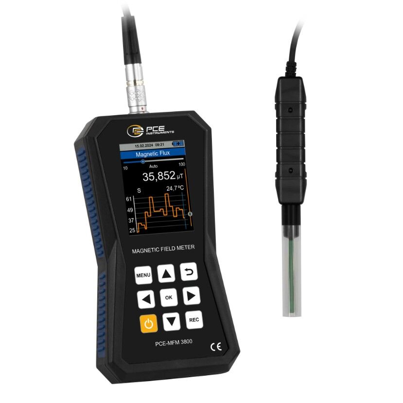 PCE Instruments PCE-MFM 3800 High-precision radiometer with transverse sensor for direct (DC) and alternating (AC) fields, measurement range 0 to 3500 mT