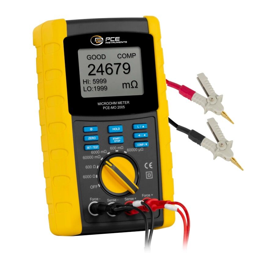 PCE Instruments PCE-MO 2005 Milliohmeter for checking critical connections in electrical engineering and electronics, measurement range from 0 microhm to 6000 ohms
