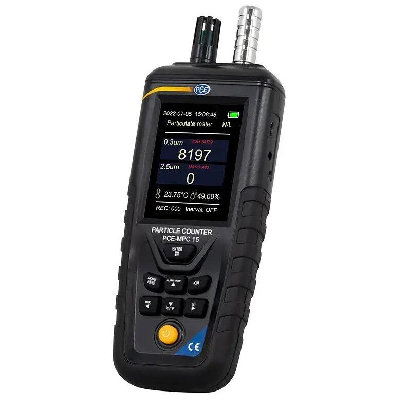 PCE Instruments PCE-MPC 15 Campionatore di particelle, misure PM2.5 e PM10, registrazione dati, allarmi, interfaccia micro USB, 9 ore di autonomia e valigetta per trasporto
