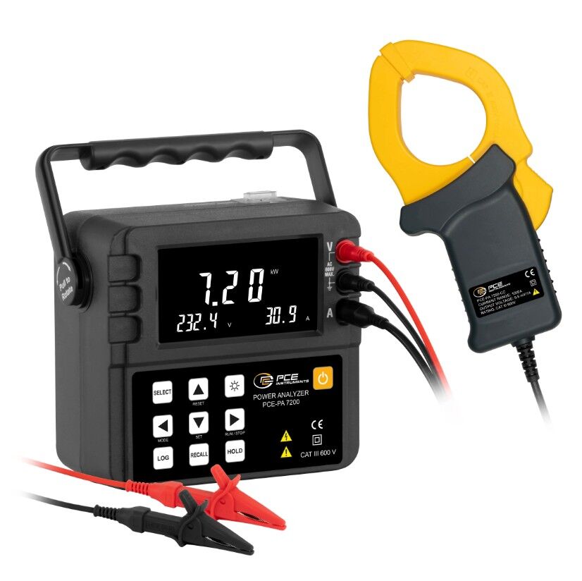 PCE Instruments PCE-PA 7200 Amperometro digitale 600V/1000A con memoria 2000 record, funzione HOLD, allarmi programmabili e software PC per analisi energetica