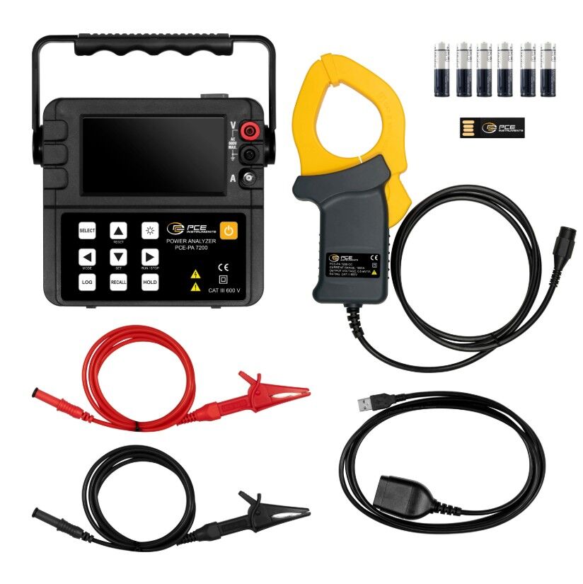 PCE Instruments PCE-PA 7200 Digitales 600V/1000A-Strommessgerät mit 2000 Datensätzen, HOLD-Funktion, programmierbaren Alarmen und PC-Software zur Energieanalyse