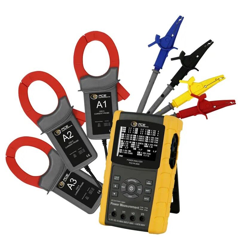 PCE Instruments PCE-PA 8000 Amperometro trifase e misuratore di energia, tempo reale, con registrazione su memory card SD