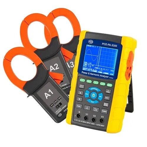 PCE Instruments PCE-PA 8300-1 Amperometro analizzatore di rete con display grafico, SD e pinze fino a 1.200 A AC