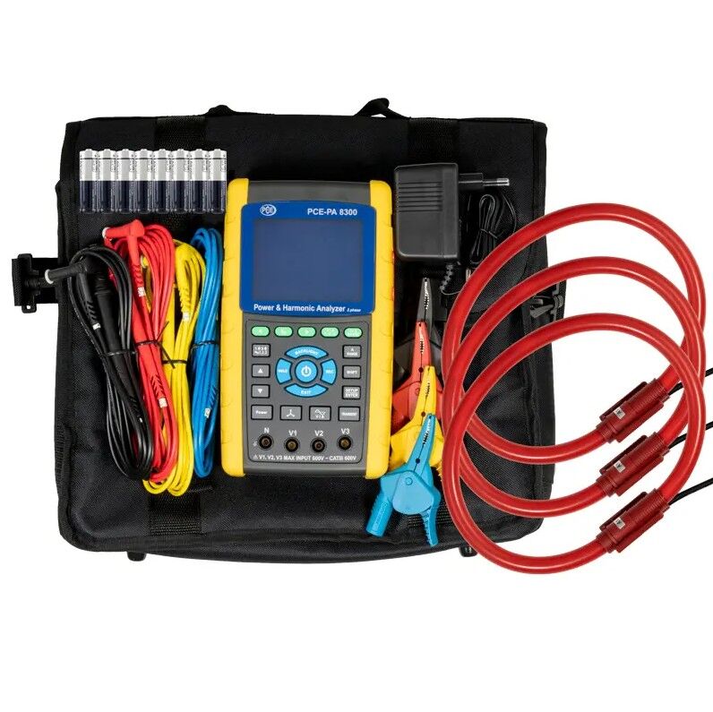 PCE Instruments PCE-PA 8300-2 Amperometro analizzatore di rete con display grafico, SD e pinze fino a 3000 A AC