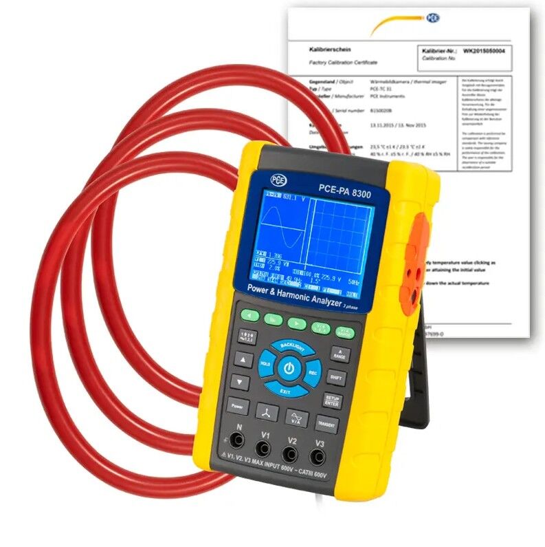 PCE Instruments PCE-PA 8300-2-ICA Netzanalysator mit grafischer Anzeige, SD und Zangen bis zu 3000 A AC