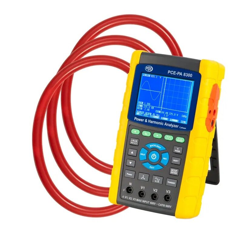 PCE Instruments PCE-PA 8300-2 Amperometro analizzatore di rete con display grafico, SD e pinze fino a 3000 A AC