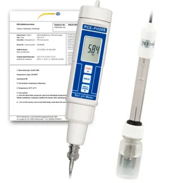 PCE Instruments PCE-PH20-ICA pHmetro portatile, impermeabile IP67, con elettrodo esterno e ricalibrazione semplice, ideale per misurazioni rapide e precise del pH, certificato ISO incluso