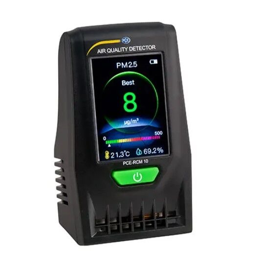 PCE Instruments PCE-RCM 10 Termoigrometro, dispositivo portatile per misurare PM2.5 e PM10, temperatura e umidità con visualizzazione a colori e grafica intuitiva