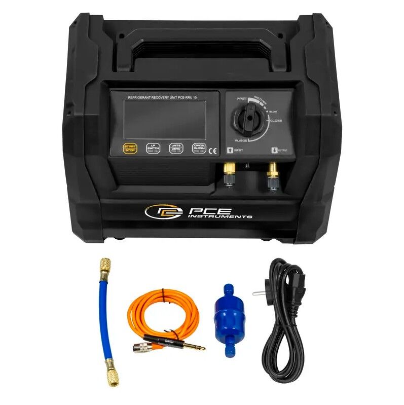 PCE Instruments PCE-RRU 10 Manometro portatile per recupero gas refrigeranti A1/A2L/A2 con compressore oil-free, display LCD e pulizia automatica, fino a 38,5 bar