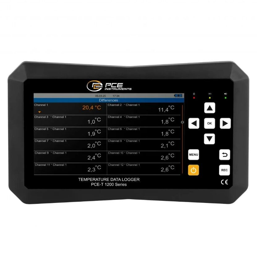 PCE Instruments PCE-T 1220-ICA Data logger per vari tipi di termocoppie, campo di misura da -200 a +1800°C, gamma di applicazioni dalle temperature criogeniche ai processi ad alta temperatura