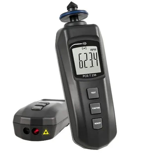 PCE Instruments PCE-T 238 Tachimetro digitale portatile per misurare velocità e giri con e senza contatto, fino a 99.999 rpm, alimentato a batterie e utilizzabile in entrambi i sensi di rotazione