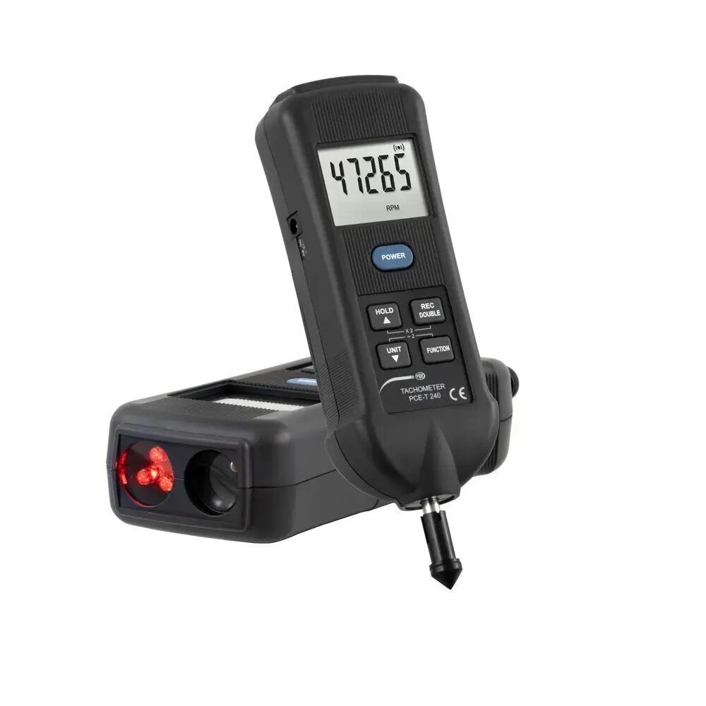 PCE Intruments PCE-T 240 Stroboscopio per la misurazione di velocità e temperatura, con misurazione ottica e a contatto, interfaccia RS-232 - Range 5-99.999 rpm
