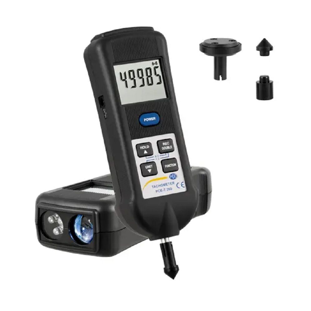 PCE Intruments PCE-T 260 Stroboscope and tachometer with optical and contact measuring function, infrared temperature measurement, PT-1000 or thermocouple type K and memory of last measured value and MIN/MAX values