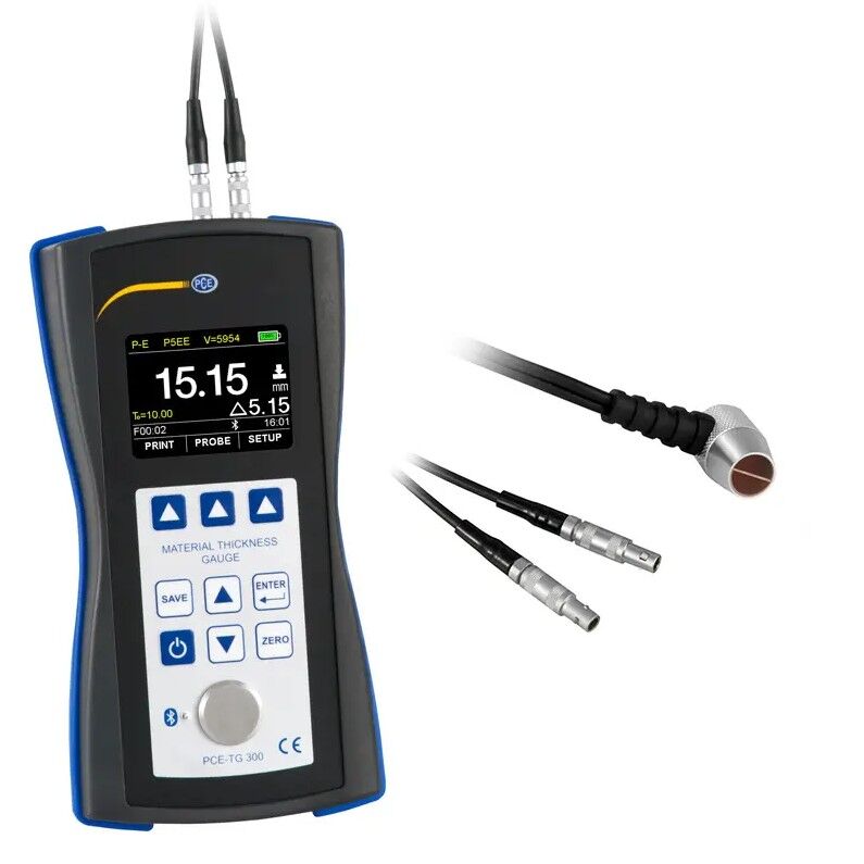 PCE Instruments PCE-TG 300-NO7 Misuratore a ultrasuoni con ampia gamma di misurazione, sensori personalizzati, memoria dati, stampa Bluetooth e schermo TFT per lettura precisa