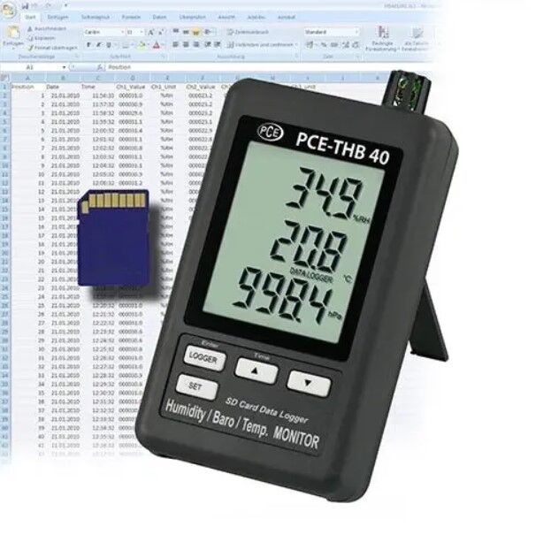 PCE Instruments PCE-THB 40 Barometro compatto, misura e registra temperatura, umidità e pressione atmosferica con memoria SD fino a 16GB, display LCD e unità di misura selezionabili