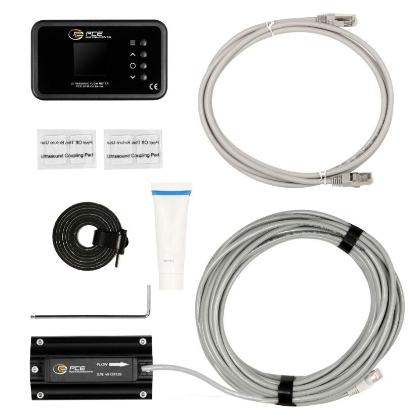 PCE Instruments PCE-UFM 80PVC Flussimetro a ultrasuoni con PoE, display ruotabile, sensore Ethernet 9 m, per tubi in PVC dia.83–91 mm, misura portata e flusso con accesso cloud