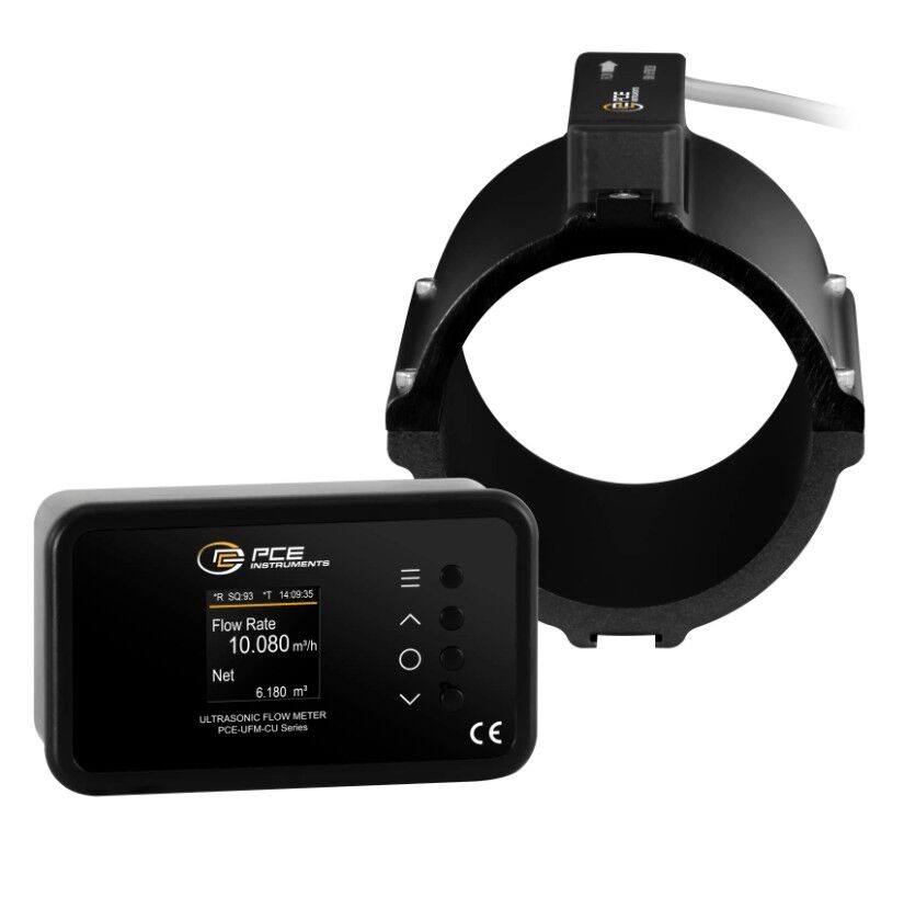 PCE Instruments PCE-UFM 80CU Flussimetro a ultrasuoni con PoE, display ruotabile, sensore Ethernet 9 m, per tubi in rame dia.72–80 mm, misura portata e flusso con accesso cloud