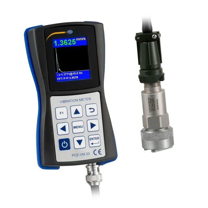 PCE Instruments PCE-VM 20 Vibrometer for vibration measurement in machinery, evaluation according to DIN ISO 10816, speed range 0 to 200 mm/s