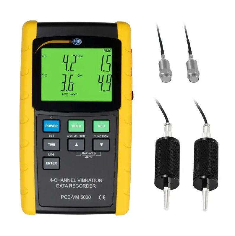 PCE Instruments PCE-VM-5000-KIT Vibrometer mit 4 kanälen und datenlogger, misst geschwindigkeit, beschleunigung und verschiebung von vibrationen von 10 Hz bis 1 kHz, einfache analyse am PC