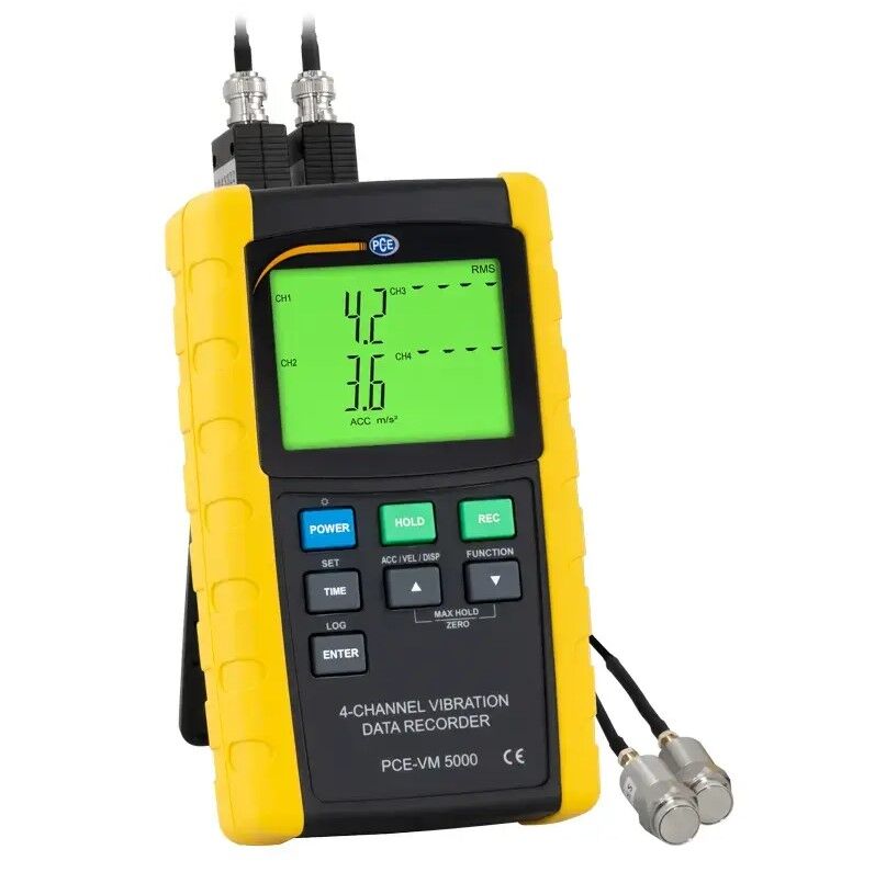 PCE Instruments PCE-VM-5000 Vibrometro a 4 canali con data logger, misura velocità, accelerazione ed estensione delle vibrazioni da 10 Hz a 1 kHz, analisi facile su PC