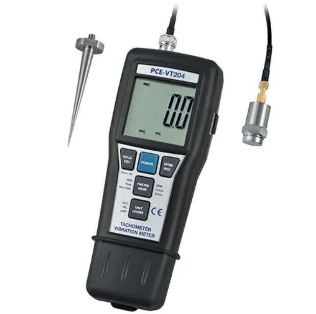 PCE Instruments PCE-VT 204 Vibrometer, misst vibrationen in geschwindigkeit, verschiebung und beschleunigung, optische und kontaktumdrehungen, mit internem speicher und RS-232-schnittstelle