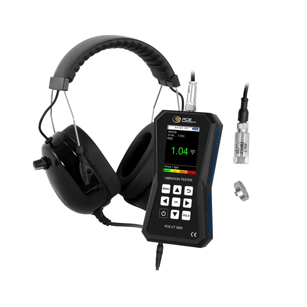 PCE Intruments VT 3850 Vibrometro con data logger, misurazione del valore di picco e sensore esterno