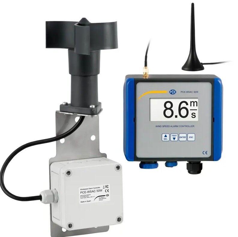 PCE Instruments PCE-WSAC 50W 230 Sensore di vento per il controllo a grandi distanze per gru, tende, lavori edili, trasmissione radio, campo di misura da 4 a 180 km/h