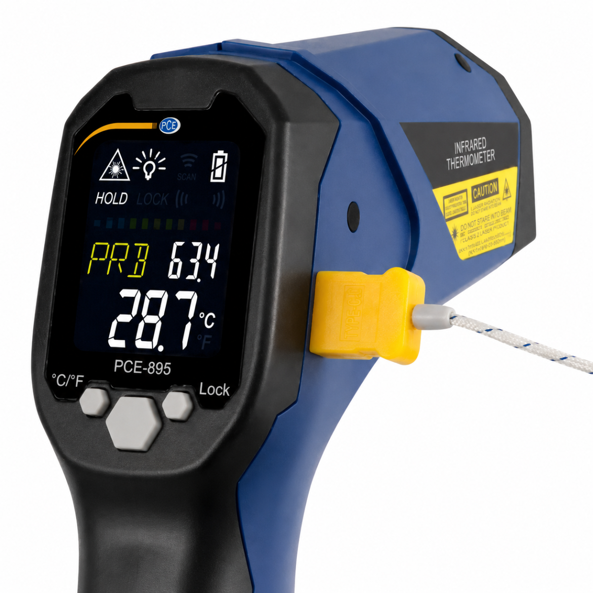 PCE Instruments PCE-895-ICA Termometro a infrarossi professionale fino a 1600 °C, con termocoppia tipo K, USB e datalogger, Cerificato ISO per IR incluso