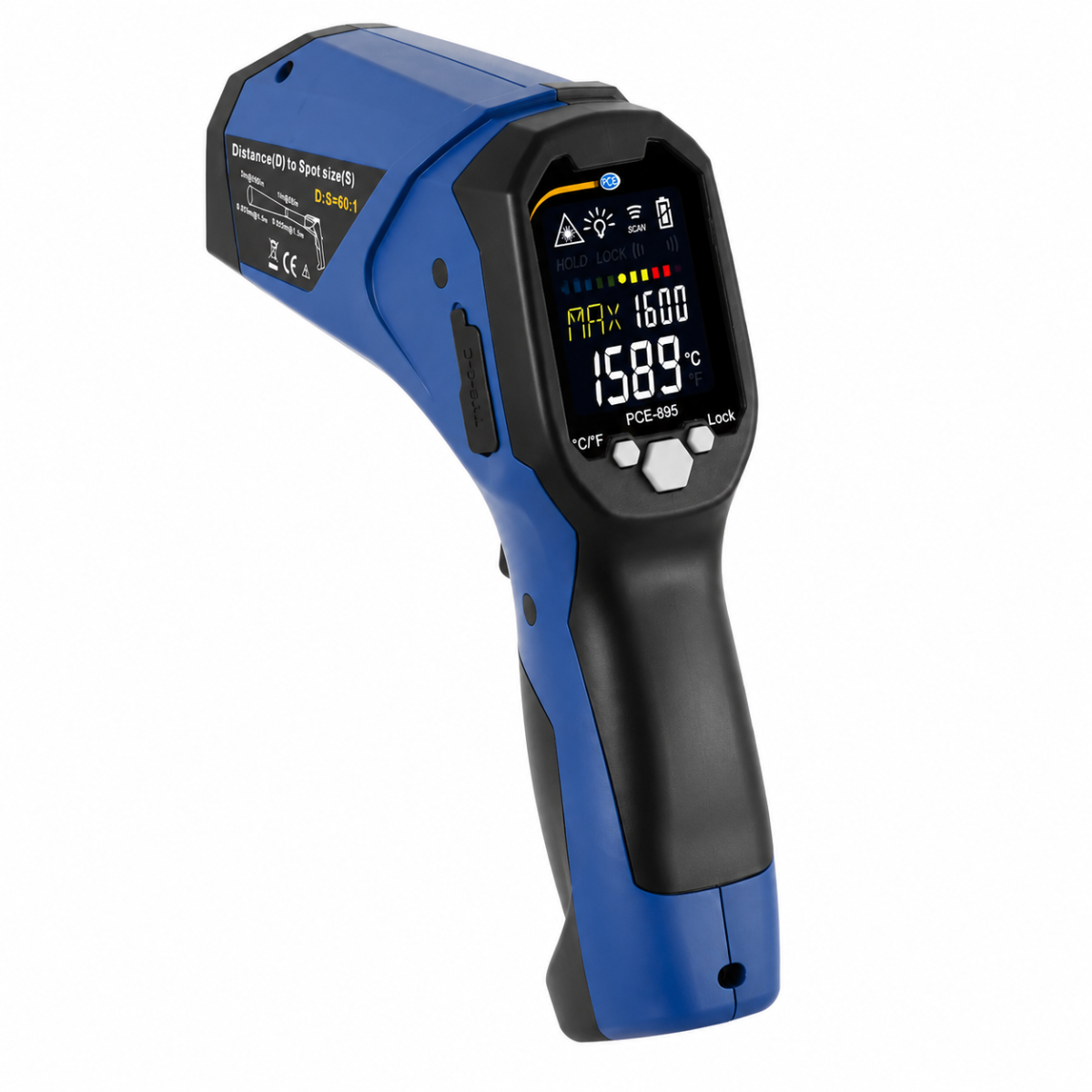 PCE Instruments PCE-895-ICA Termometro a infrarossi professionale fino a 1600 °C, con termocoppia tipo K, USB e datalogger, Cerificato ISO per IR incluso