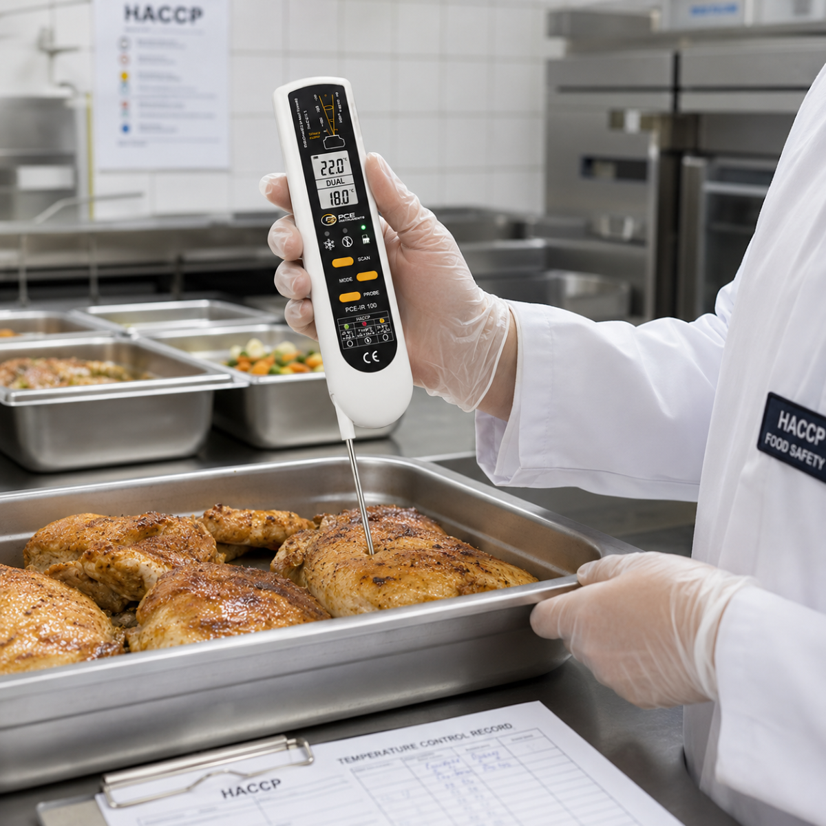 PCE Instruments PCE-IR 100 Termometro per alimenti a infrarossi e sonda da penetrazione, HACCP, IP65