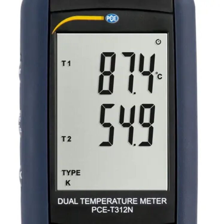 PCE Instruments Termometro digitale a contatto PCE-T312N con doppio canale T1/T2 per termocoppie K e J, funzione differenziale e display retroilluminato