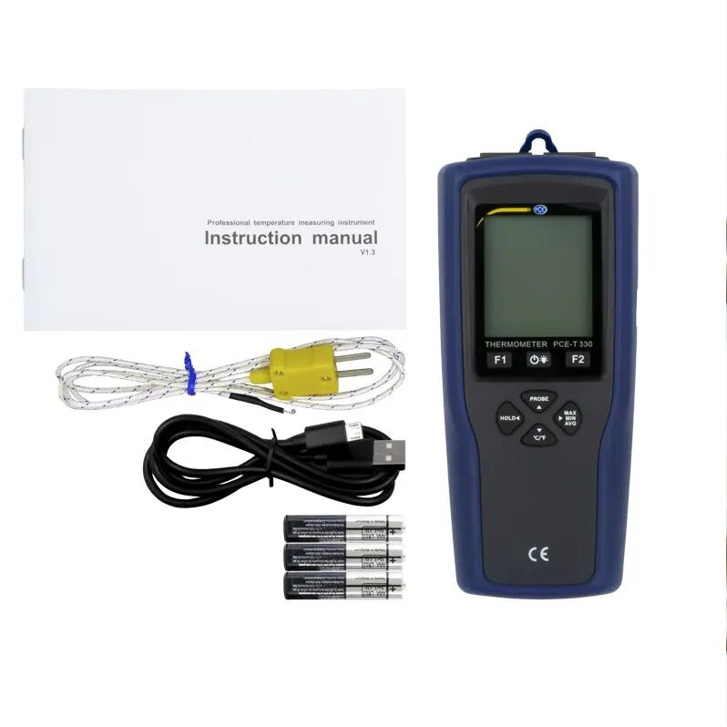 PCE Instruments PCE-T 330 Termometro digitale professionale con datalogger integrato a 2 canali, lunga autonomia, memoria per 20.000 valori, alta precisione, supporta termocoppie K, T, J e formati file vari
