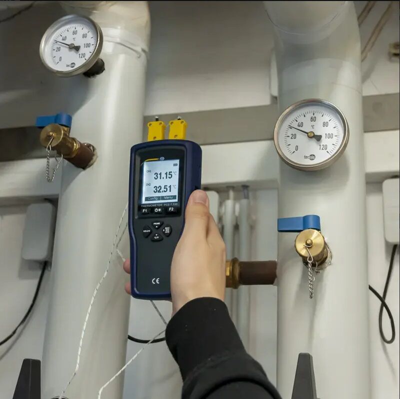 PCE Instruments PCE-T 330 Termometro digitale professionale con datalogger integrato a 2 canali, lunga autonomia, memoria per 20.000 valori, alta precisione, supporta termocoppie K, T, J e formati file vari