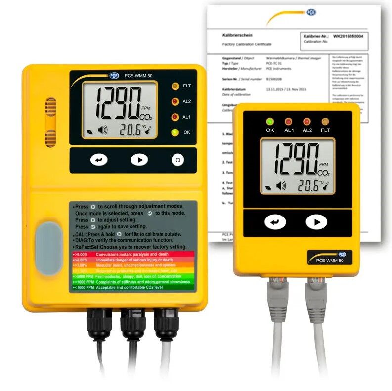 PCE Intruments PCE-WMM 50-ICA Gasmessgerät fuer CO2 mit  2 einstellbare alarmschwellen und 4-stellige digitalanzeige