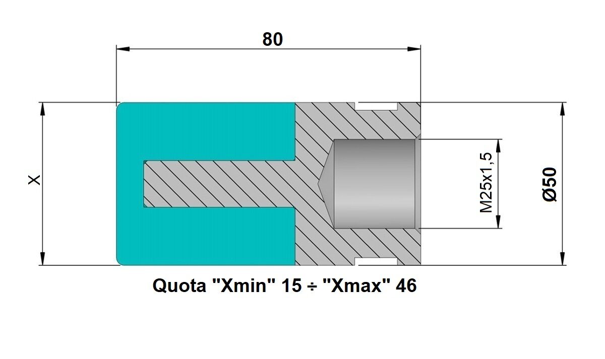 PCIMM50PI Kunststoff Spannhuelse fuer Stangenlademagazine IEMCA Außendurchmesser 50mm, Innenklemmung für Rohre – gebohrte Stangen mit Rechts gewinde M25x1.5mm