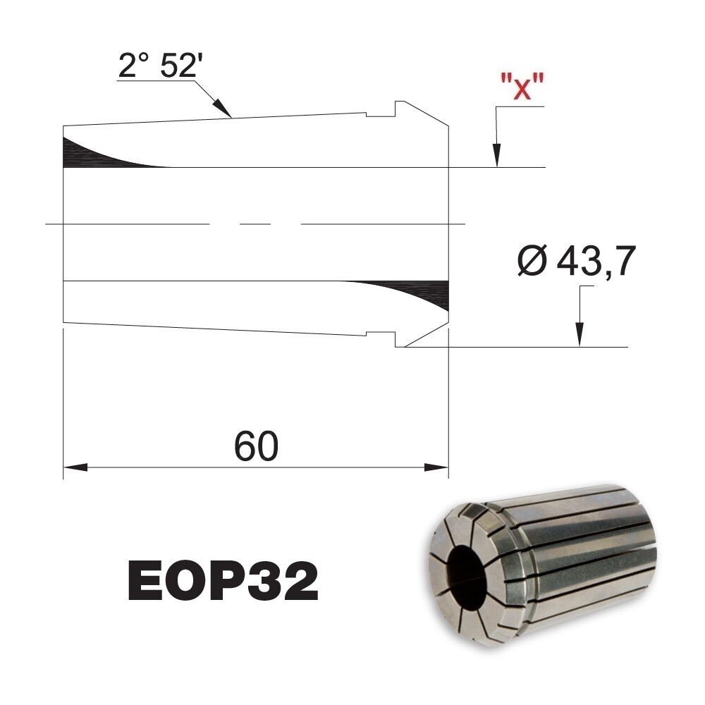 PRT TOOLS Pinze di serraggio utensili EOP32 DIN6388/B per mandrini porta pinze con vari diametri a scelta