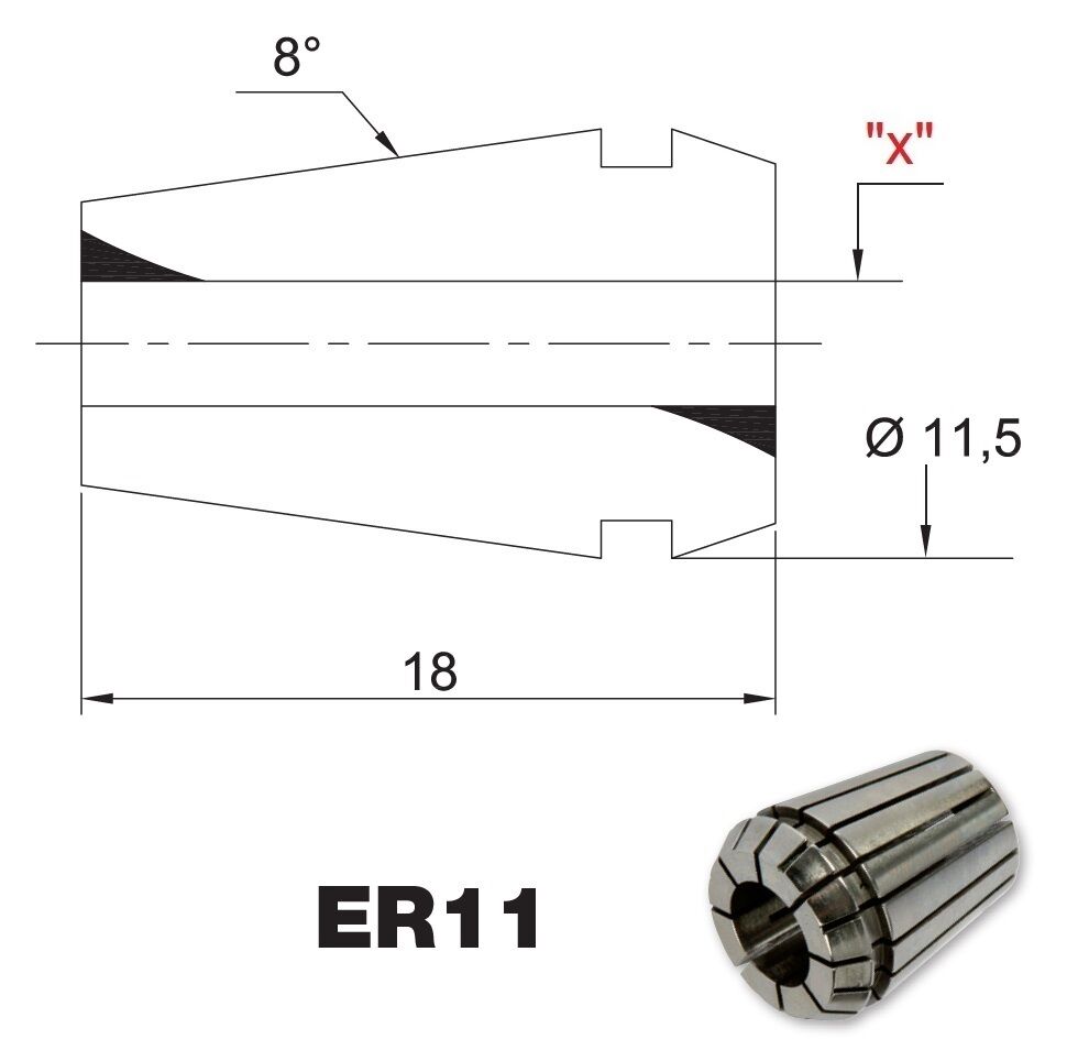 PRT TOOLS 4009E High precision ER11 Collet chucks for clamping tools with cylindrical shank DIN 6499/B Ultra precision DIN 6499/B