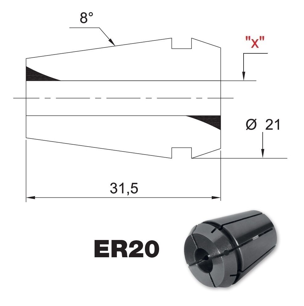 Collet ER20 Watertight DIN 6499/B