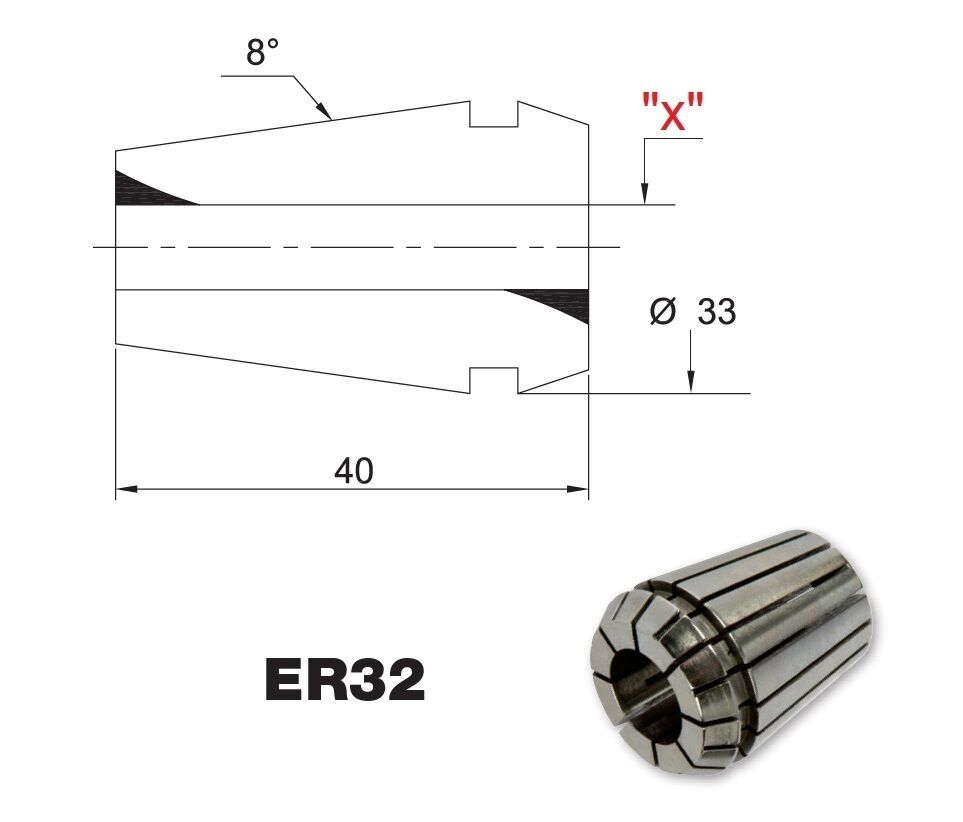 470E PRT TOOLS Ultra precision Collets ER32 for clamping tools with cylindrical shank DIN 6499/B