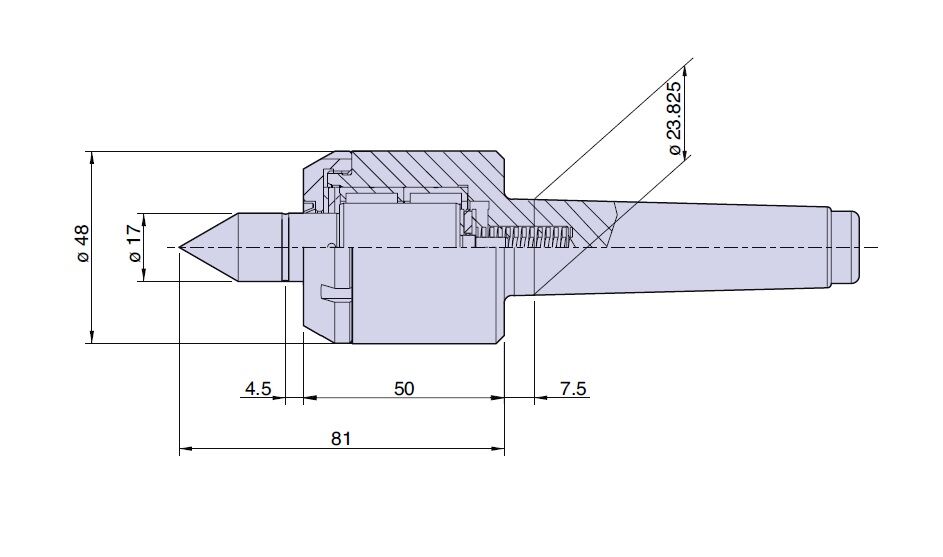 38013 Nuova PTM Contropunta a compensazione con carico assiale variabile tipo Cono Morse 3, Giri/1’ 3000, carico max suggerito daN 800