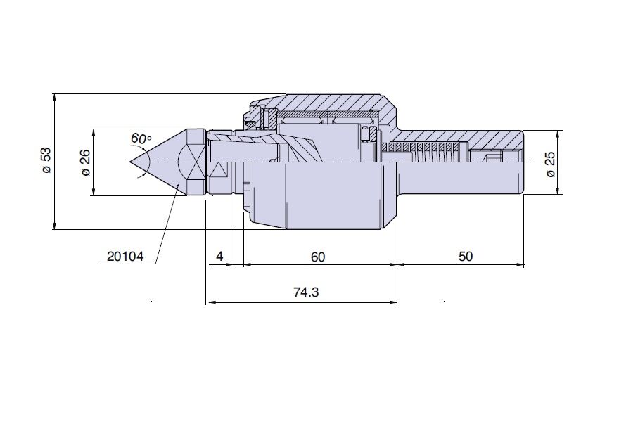 38224 Nuova PTM Koernerspitze mit variabler Axiallast Belastung Typ Schaft D25mm, Max Empfohlene Belastung daN 800, U/min 3000, Auswechselbare Einsaetze 